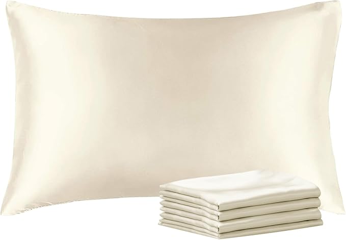 BEDELITE Satin Pillowcase with Zipper 4 Pack, Beige Pillow Cases Queen Size, Super Soft and Cooling Similar to Silk Pillow Cases, Gift for Women Men(20x30 Inches)