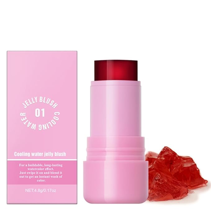 Jelly Cooling Blush Stick, Milk Water Tint, Clear Glossy Long Lasting Sheer Lip & Cheek Stain, Waterproof Light Non-Sticky Buildable Watercolor Finish-Vegan (#1 poppy pink, 0.17oz)