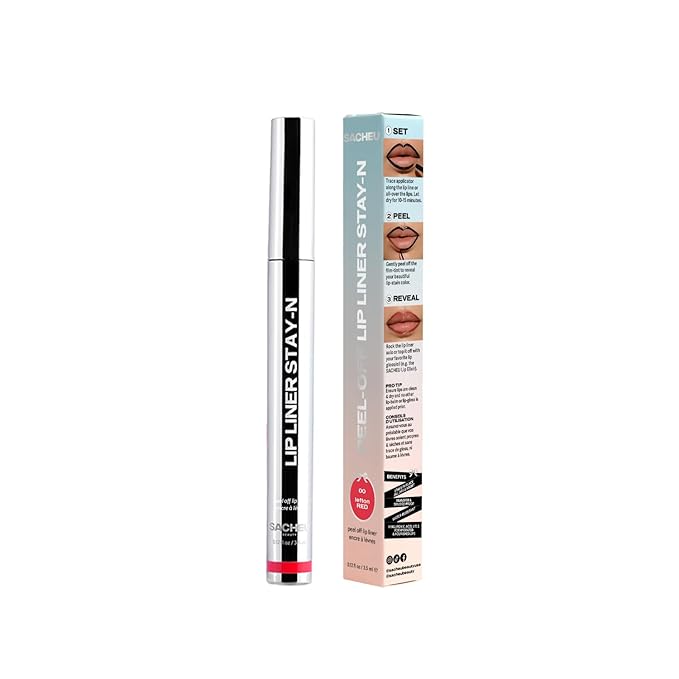 Sacheu Lip Liner STAY-N Peel Off Lip Stain — Long Lasting Matte Lip Tattoo Transfer Proof Lipstain Infused with Hyaluronic Acid & Vitamin E for All Skin Types — Vegan & Cruelty-Free, leftonRED