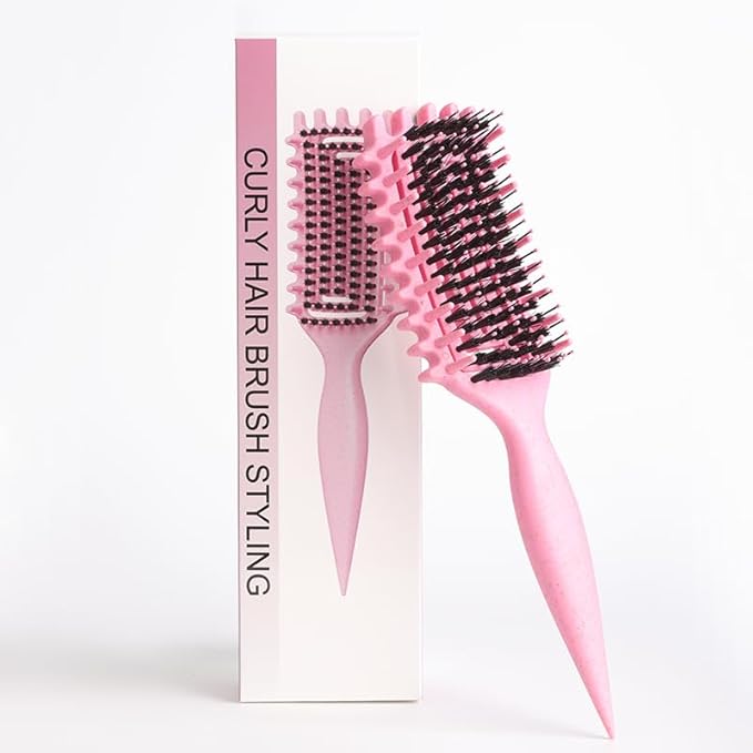 Curl Defining Brush for Curly Hair, Flexi Vented Brush for Faster Drying Hair, Detangling and Shaping to Reduce Pulling (Pink)