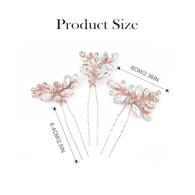 JAKAWIN Rhinestone Wedding Hair Pins Silver Bridal Crystal Hair Jewelry Accessories for Women HP130 (Rose Gold)