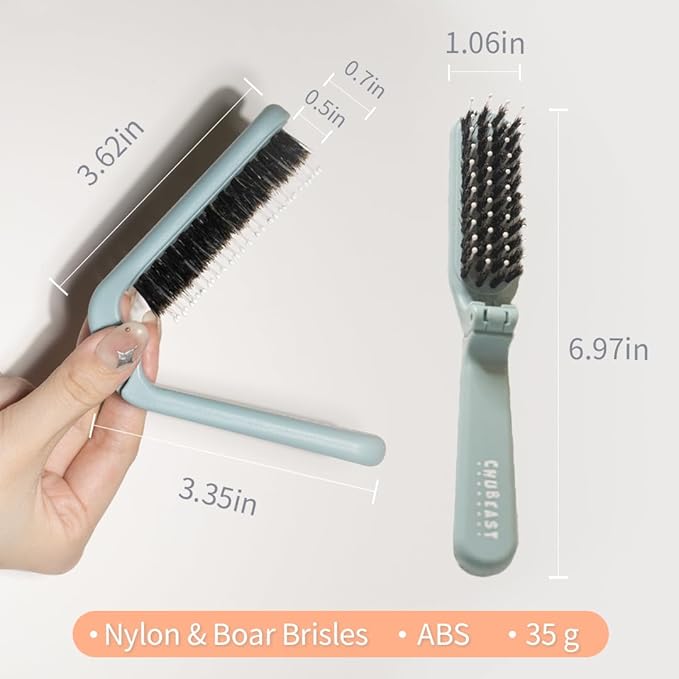 Uffy MiniPop Travel Hair Brush – Mini Folding Boar Bristles for Women, Men & Kids | Kid-Friendly Compact Comb for Wet & Dry Hair, Curly or Straight | Pocket-Size Detangler - Coral Pink on Soft Grey