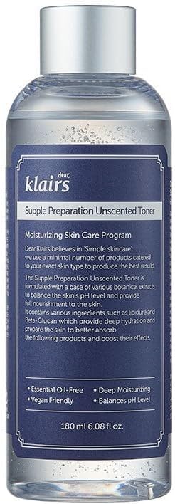 [KLAIRS] Supple Preparation Unscented Toner 6.08 fl oz, Lightweight, Essential Oil-Free, Alcohol Free, Packaging Changed