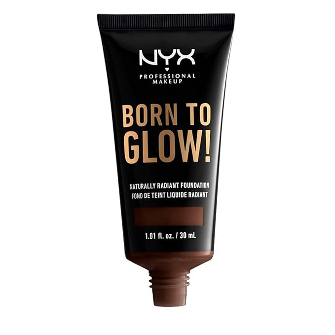 NYX PROFESSIONAL MAKEUP Born To Glow Naturally Radiant Foundation, Medium Coverage - Deep Ebony