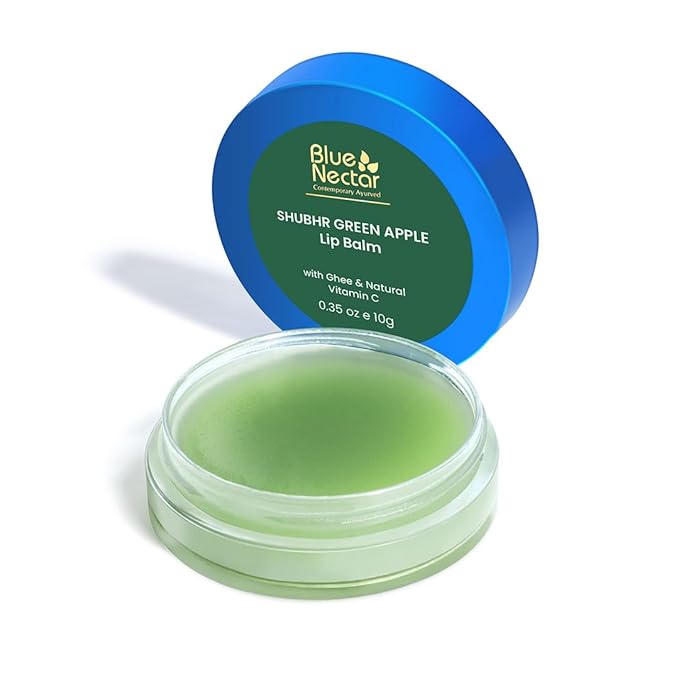 Blue Nectar Shubhr Green Apple Lip Balm & Gloss with Ghee & Natural Vitamin C for dry chapped lips with intense moisturization |100% Ayurvedic | Paraben & Sulphate Free| (0.5 oz,10 Herbs)
