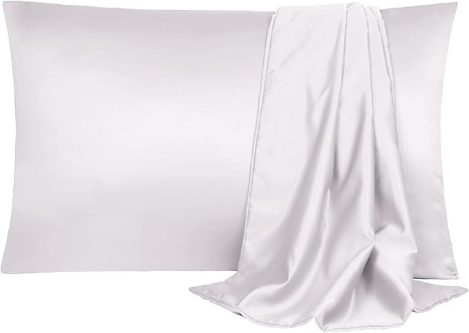 uxcell 2 Pack Silk Satin Pillowcase for Hair and Skin, Cool, Silky, Soft Breathable Pillow Cases King Size 20x36 Inch Sateen Pillowcase Lavender Gray with Envelope Closure