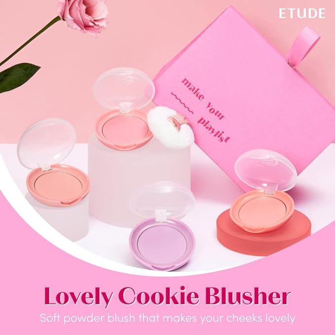 ETUDE Lovely Cookie Blusher #OR201 Apricot Peach Mousse 4g | Glowing & Natural Powder Blush with Long-Lasting Sebum Control | Easy Application | Puffy Cushion for a Lovely Makeup Look