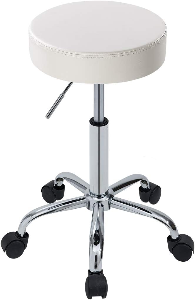 DUHOME 410 Height Adjustable Swivel Rolling Chair Massage Medical Clinic Tattoo Spa Salon Stool with Wheels (White)