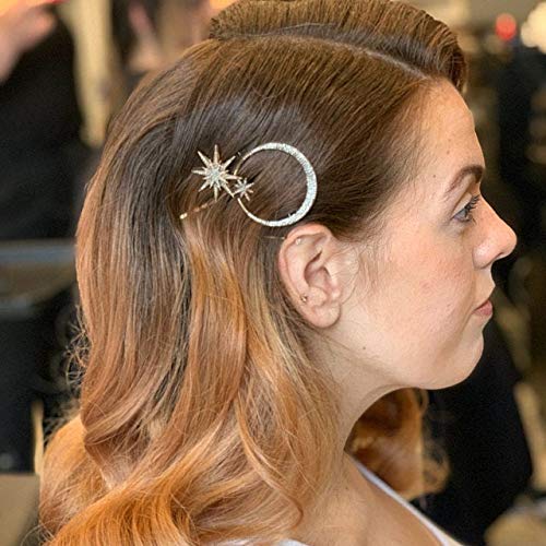 mdgfge 6 Pieces Rhinestone Stars Moon Hair Clips Vintage Star Hairpins Crystal Decorative Bobby Pins Metal Alloy Hair Pins Snowflake Side Clip Hair Accessories for Women (Silver, Gold)