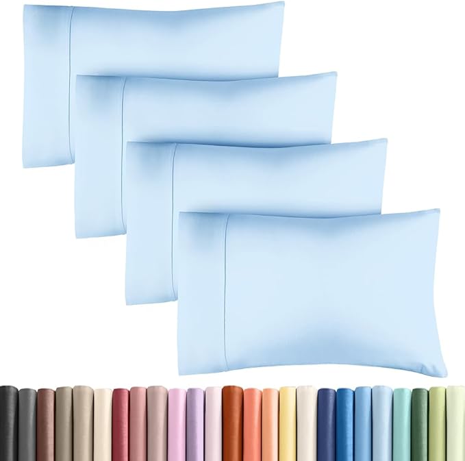 King Pillow Cases - 4 Pack - Super Soft Pillowcase Covers - Envelope Enclosure - Hotel Quality Pillow Protectors - Wrinkle Free, Shrink & Stain Resistant - Machine Washable - 20" x 40" (Light Blue)