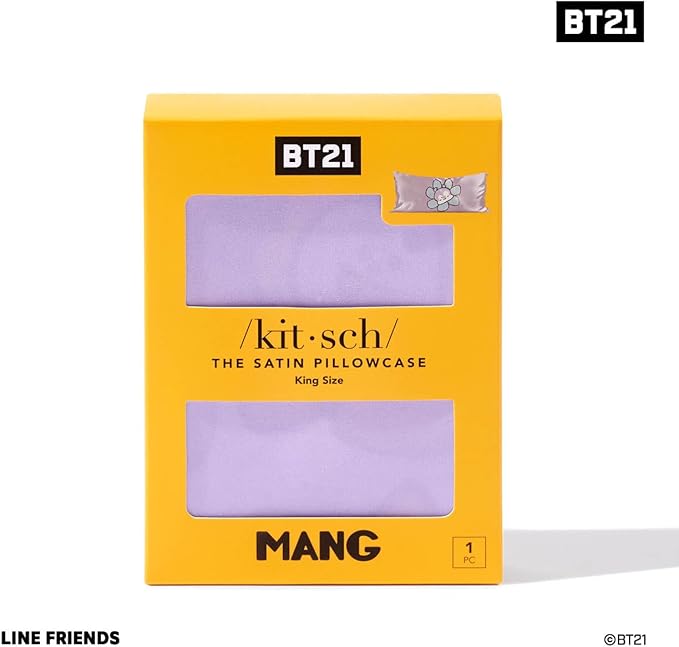 Kitsch x BT21 Satin Pillowcase with Zipper – Better Than Silk Pillowcase, Mang Character & Funky Floral Print – Soft Cooling Toddler Bed Time Pillow Case for Hair & Skin – King Size 19x36