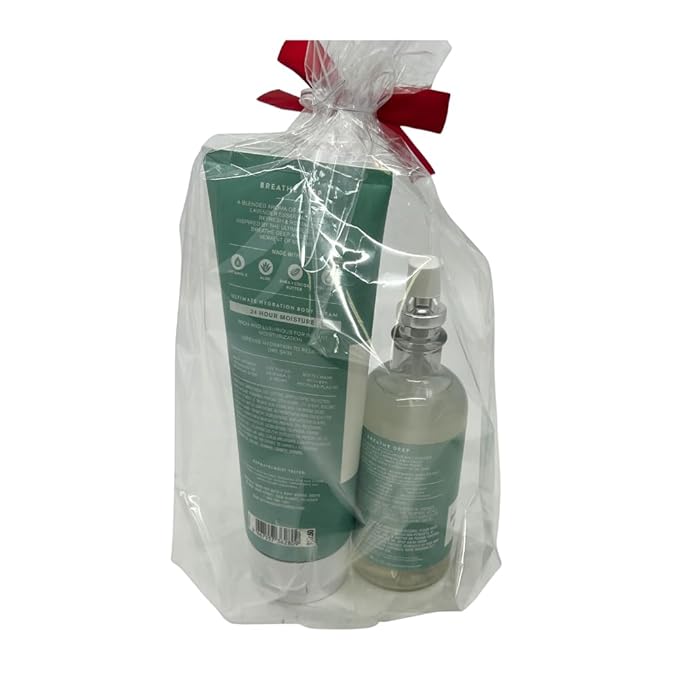 Bath & Body Works Aromatherapy Breathe Deep Eucalyptus & Lavender Gift Set with a Red Bow for Holidays & Gifts – Essential Oil Mist & Body Cream