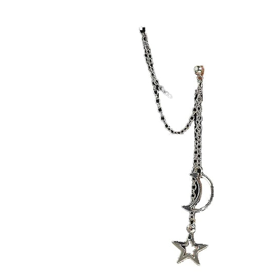 Boho Star Moon Chain Cuff Earrings Silver Star Long Drop Earrings Moon Ear Cuff Wrap Earrings Cartilage Helix Chain Earrings Jewelry for Women and Girls