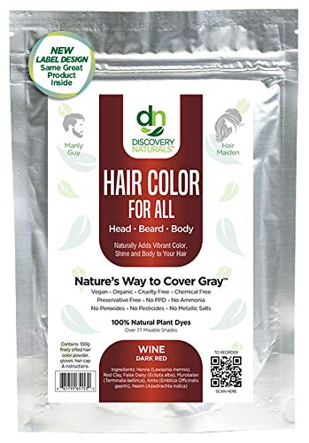 Red Henna Hair Color For All Kit | 100% All Natural Hair Dye & Beard Dye Powder (Wine Dark Red) Organic, Herbal & Vegan Chemical & Cruelty Free Permanent Gray Coverage & Tinting