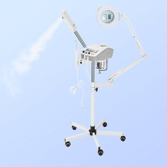 Professional 4in1 Ozone Face Steamer for Deep Hydration with Magnifying Lamp, High Frequency Galvanic for Beauty Spa Shop
