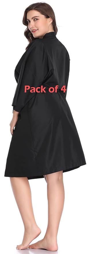 Salon Robes Smock for Clients, Pack of 4, Hair Salon Client Gown Cape, Black