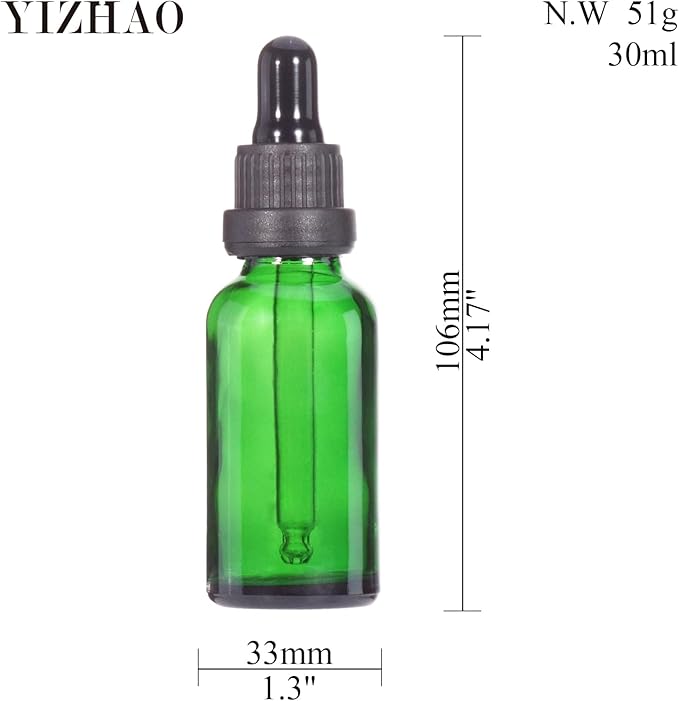 YIZHAO Green Glass Dropper Bottle 1oz, Tincture Bottles with Glass Dropper, for Essential Oils, Aromatherapy, Cosmetic, Laboratory, Pharmacy, Liquids, Travel –12 Pcs