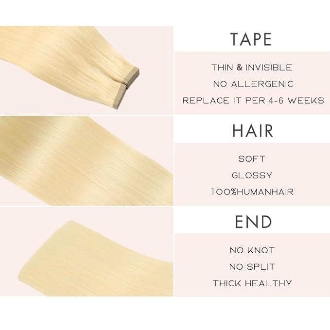 Human Hair Tape in Extensions,Tape in Hair Extensions Blonde Tape ins 16 Inch Double Sided Skin Weft Hair Extension 20pcs Natural Hair Invisible Glue in Hair Extensions (60#,20 Inch)