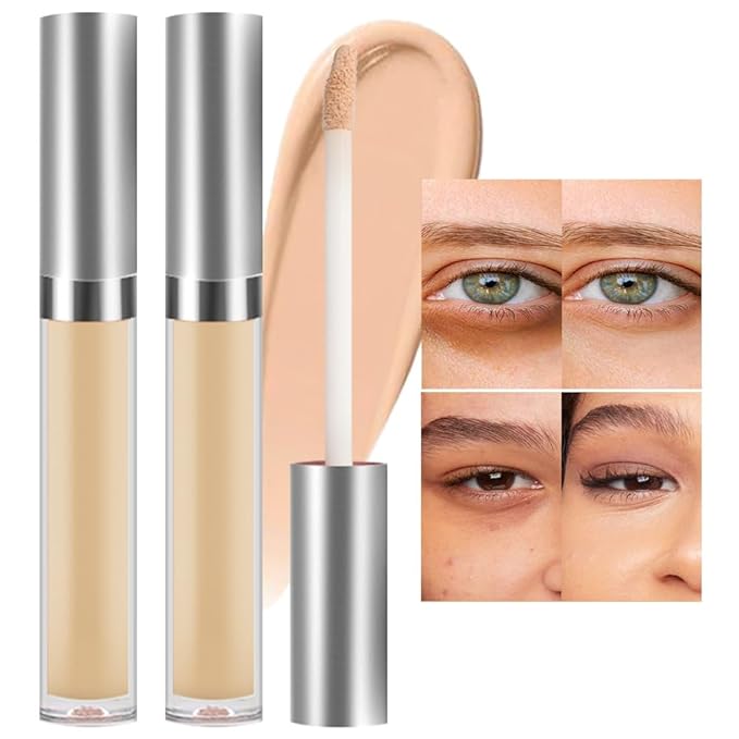 Kaely 2Pcs Hydrating Concealer Wand,Full Coverage Liquid under Eye Concealer,Long Lasting Waterproof Primer Makeup for Dark Circles and Puffiness Trouble Spots Redness,Eye Ring corrector de ojeras 06