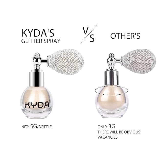KYDA Highlighter Powder Spray, Glitter High Gloss Spray Shimmer Sparkle Powder Makeup Spray, for Face Body Cosmetic-Light Gold