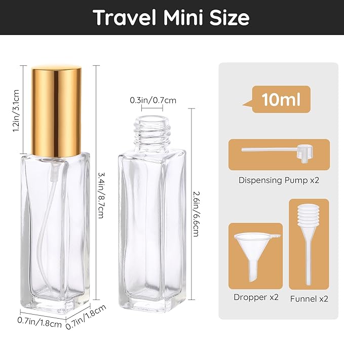 Segbeauty Travel Perfume Bottle Refillable, 10 Packs Atomizer Sprayer for Perfume, 10ML Empty Glass Perfume Bottle Portable Travel Size Spray Bottles Accessories for Dispensing Perfume Toiletries