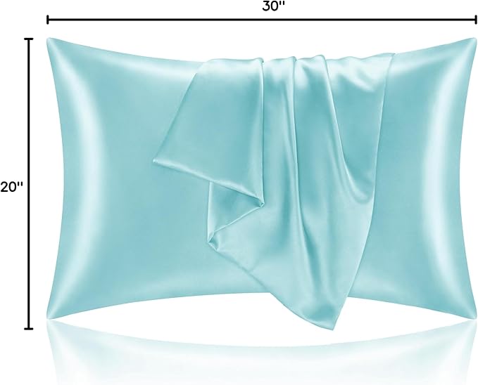 BEDELITE Satin Pillowcase for Hair and Skin, Super Soft and Cooling Similar to Silk Pillow Cases 2 Pack with Envelope Closure, Gift for Women Men(20"x30" Queen Size, Blue)