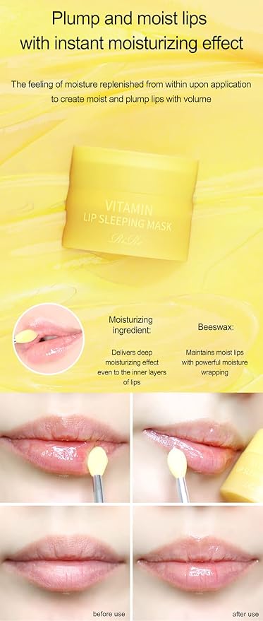 Vitamin Lip Sleeping Mask 10g / 0.35 oz. (Pack of 2) Contains 5,000ppm of vitamin E, Nourishing Moisturizing Elasticity Keratin Care, Lip Balm For Chapped, Cracked, Dry, Wrinkled Lips