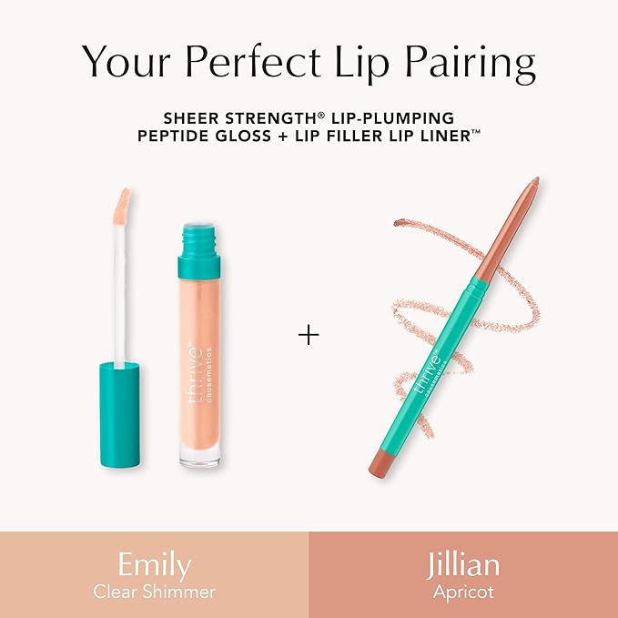 Thrive Causemetics Lip Filler Long-Wearing + Plumping Lip Liner, Shea Butter Hydrating Lip Plumper Retractable Lip Liner Pencil, Built In Sharpener, Vegan & Cruelty Free, Jillian (Apricot)