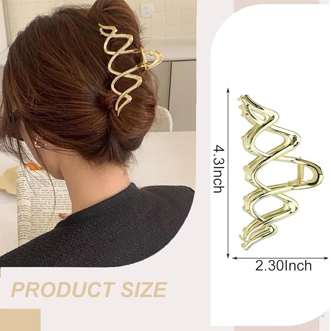 1 Pack Metal Gold Hair Claw Clips for Women French Y2k Wave Shape Hair Clips Strong Hold Big Jaw Clips Exquisite Irregular Wavy Hairpins Clamp Clip for Women Hair Accessories Wedding Daily Decor