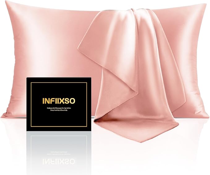 INFIIXSO Mulberry Silk Pillowcase for Hair and Skin, Silk Pillow Cases Queen Size Set of 2 with Hidden Zipper 20"x30", Ultra Smooth and Soft Cooling Pillow Cases for Hot Sleepers(Rose Pink, 2 Pack)