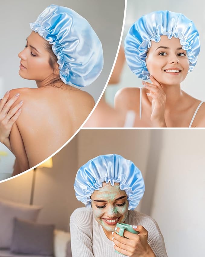 Aquior Shower Caps, Reusable Shower Cap for Women, Double Layer Waterproof Hair Cap, Large Size for All Hair Lengths,for Girls Spa Home Salon Use (Pink Cloud)