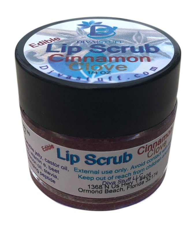 Diva Stuff Ultra Hydrating Lip Scrub for Soft Lips, Gentle Exfoliation, Moisturizer & Conditioner, Cinnamon and Clove – ¼ oz (Made in the USA)