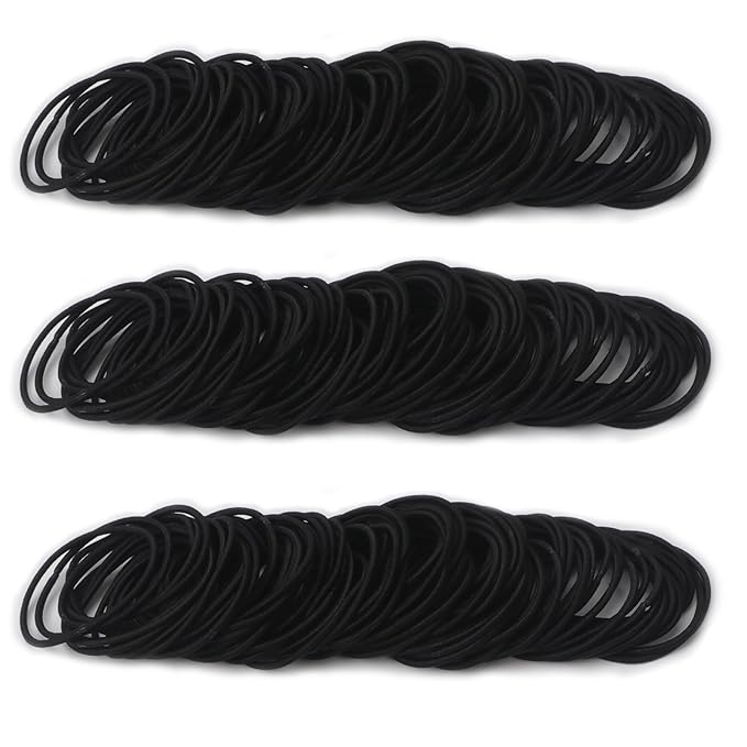 Unaone Hair Elastics Ties, 300 PCS Stretchable Rubber Hair Band No Crease Hair Band 2mm for Thin Hair, Suitable for Women, Men, Girls and Boys,Black