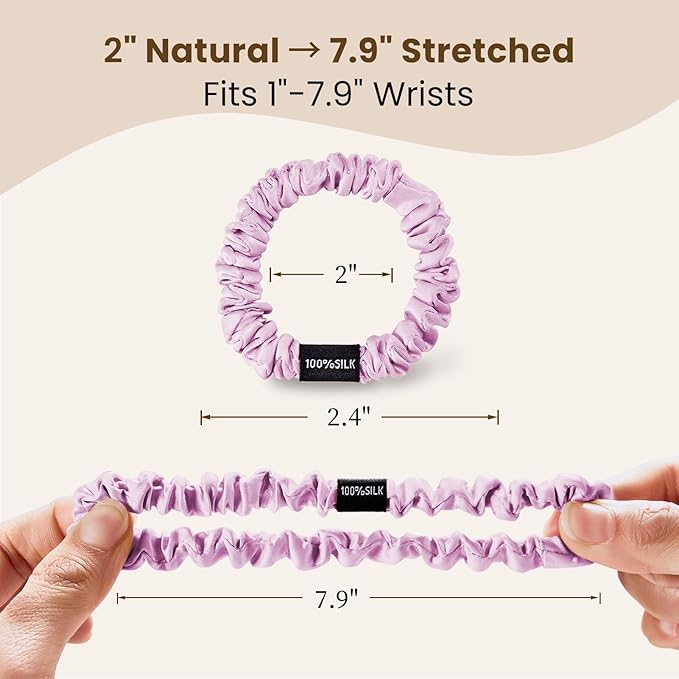 THXSILK 100% Mulberry Silk Scrunchies 3-Pack, 25 Momme Mulberry Silk Hair Ties for Women, Sleek Low Profile No Damage Ponytail Holders, for Fine Hair & Everyday Use, Light Purple