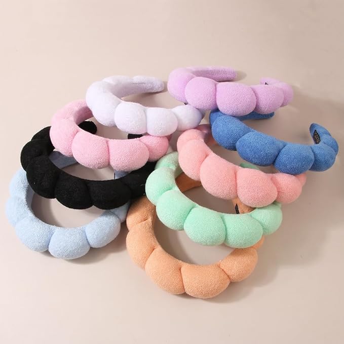 Spa Headbands for Washing Face or Makeup, Sponge Bubble Skincare Headbands, Puffy Terry Cloth Hairband for Women, Skin Care Makeup Headwear Hair Accessories for Girls (Dark Coffee)