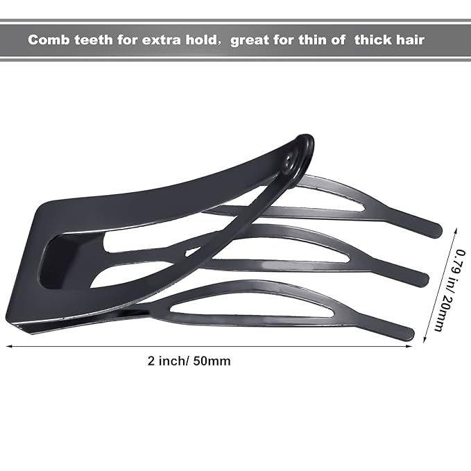 Chinco 24 Pcs Double Grip Hair Clips Metal Snap Clips Women Barrettes for Hair Making, Salon Supplies(Gun Black,2 Inch)