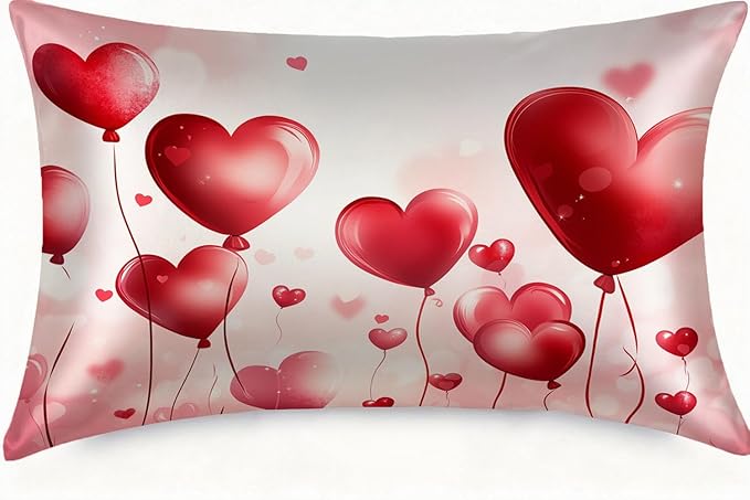 Silk Pillowcase for Hair and Skin Red Love Heart Satin Pillowcase Standard Size with Zipper Silky Soft Cooling Satin Pillowcase Sleeping for Women 20"x26"