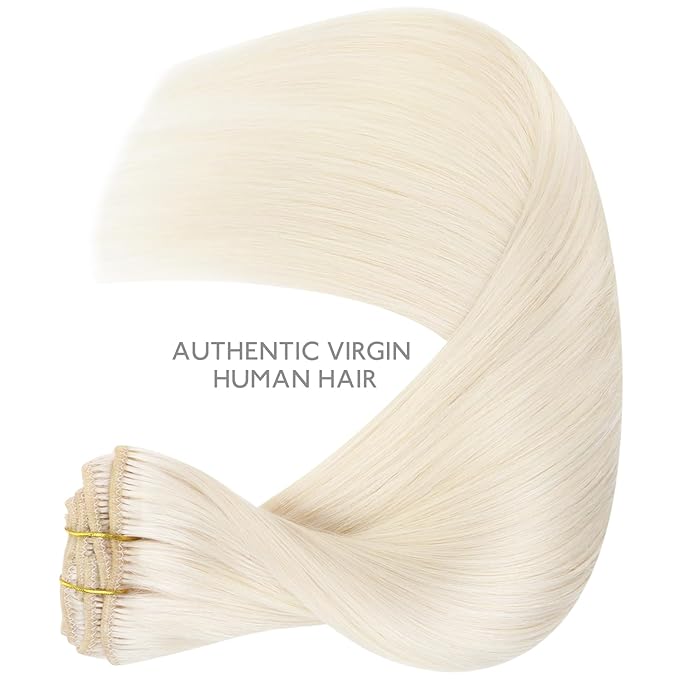 WENNALIFE Clip in Hair Extensions, 16 Inch 120g 7pcs Real Human Hair, White Blonde Remy Hair Extensions Clip Ins Double Weft
