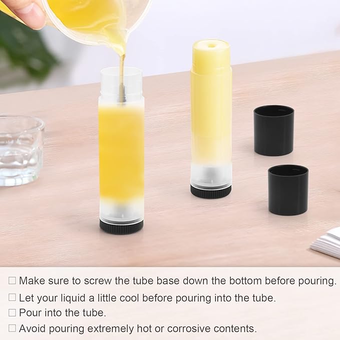 50Pcs 5g Lip Balm Tubes Plastic Lipstick Containers Empty Refillable Twist-up Lip Gloss Balm Filling Stick Clear Tube Holder with Black Cap for DIY Chapsticks Crayon Solid Perfume