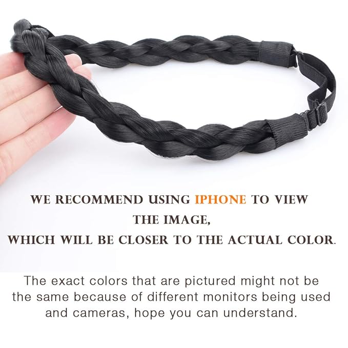 DIGUAN Chubby Narrow Synthetic Hair Braided Headband Classic Chunky Plaited Braids Elastic Stretch Hairpiece Women Girl Beauty accessory, 58g (Black)