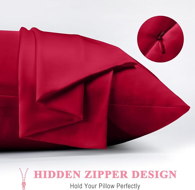 100% Pure Silk Pillowcase 2 Pack for Hair and Skin, Both Sides 23 Momme Grade 6A+ Mulberry Silk Pillowcases with Hidden Zipper, Soft&Smooth Cooling Pillow Cases (Red, King 20x36)