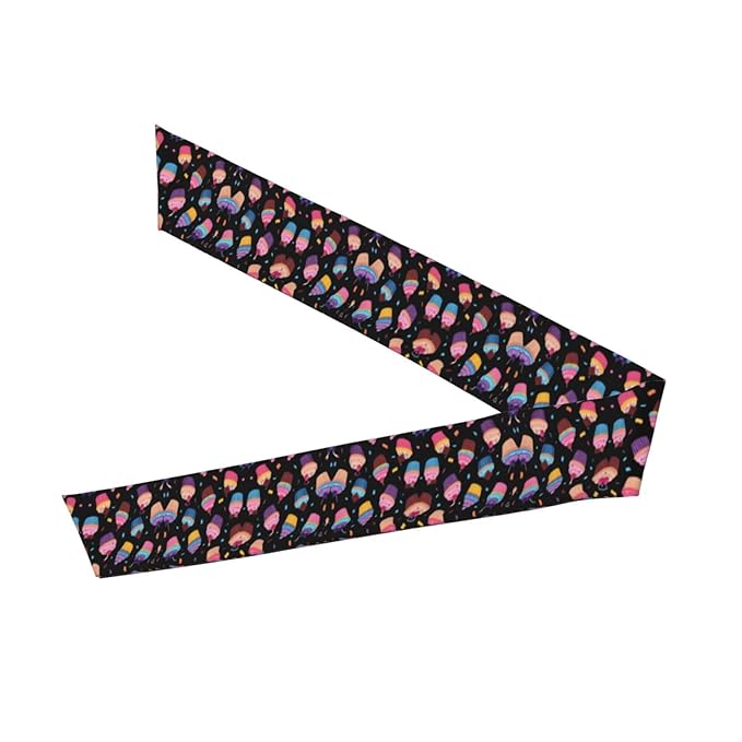 Men Women Sports Sweat Bands, Boho Style Elastic Hair Band for Running Travel Spa, Novelty Space Galaxy Ice Cream Cake Black Headdress Head Accessories