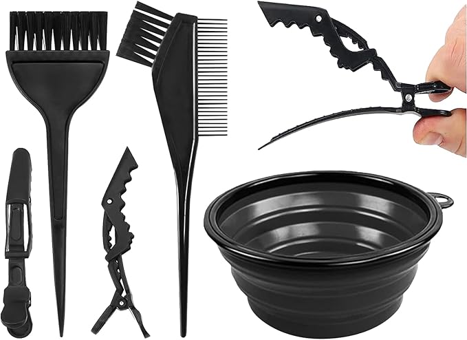 EMVANV 5 PCs Hair Dyeing Set,Hair Dye Coloring Kit Hair Bleach Kit Hair Coloring Tool with Folding Bowl Dyeing Brush Dyeing Comb and Hairpin(Black)
