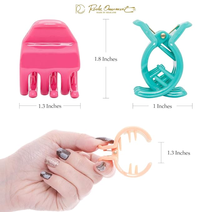 RC ROCHE ORNAMENT 12 Pcs Small Hair Clips for Women 1.3" Inch Thick or Thin Hair Jaw Clamps Secure Strong Hold No Slip, Medium Pastel Multicolor