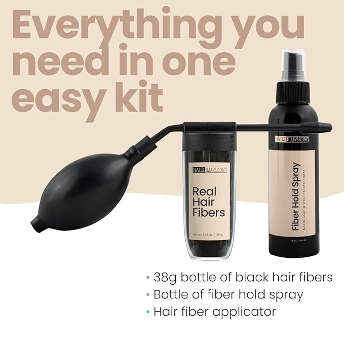 Hair Illusion Combo Kit - Hold Spray, 38g Hair Fiber Bottle, Applicator & Hairline Optimizer (Brown)