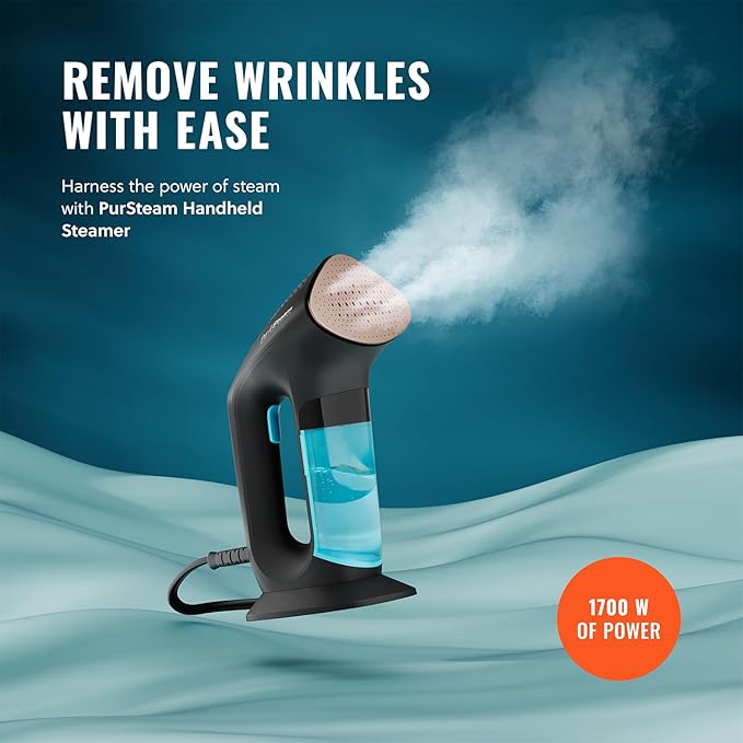 PurSteam SteamPulse Pro Handheld Steamer for Clothes, Portable Handheld Fabric and Garment Travel Steamer Iron Press Wrinkle Remover with Fabric Brush