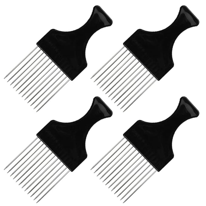 4 Pack Afro Pick Combs for Natural Hair - SourceTon Metal Wide Tooth Comb for Detangling Curly, Braids, Thick Hair