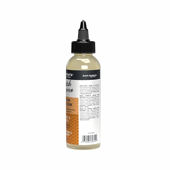 Aunt Jackie's Braid + Twist Collection Scratch Free Zone Itch & Tension Treatment Serum – Relieve Dry, Itchy Scalp with Witch Hazel, Biotin, and Honey – 4 fl oz