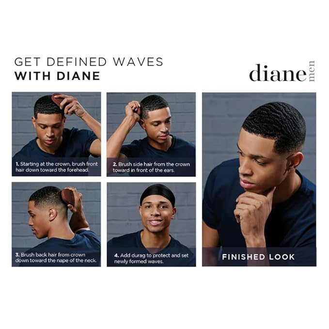 Diane Premium 100% Boar Bristle Military Wave Brush for Men and Barbers – Medium Bristles for Thick Coarse Hair – Use for Detangling, Smoothing, Wave Styles, Soft on Scalp, Restores Shine