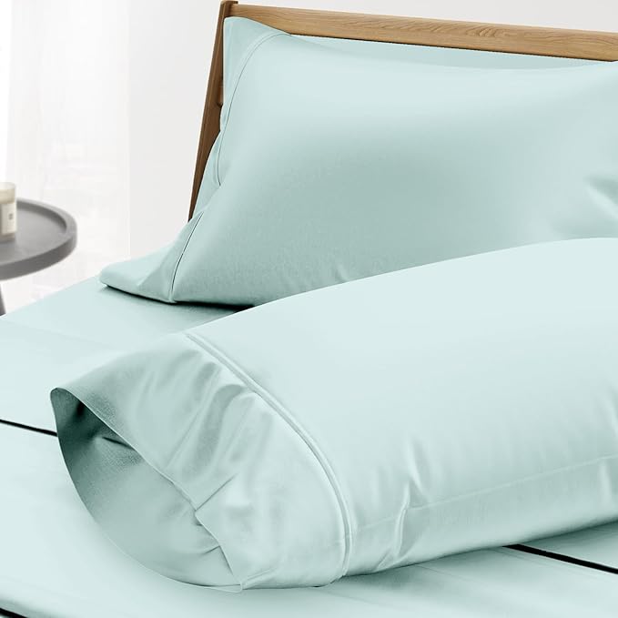 THREAD SPREAD 100% Egyptian Cotton Pillowcases King - 1000 Thread Count Pillow Cases King Size Set of 2, Soft Cooling & Breathable Extra Long Staple Sateen Weave Cotton Pillow Cover for Bed - Sea Foam